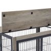 Furniture Style Dog Crate Side Table on Wheels with Double Doors and Lift Top. Grey, 43.7'' W x 30'' D x 31.1'' H.