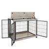 Furniture Style Dog Crate Side Table on Wheels with Double Doors and Lift Top. Grey, 43.7'' W x 30'' D x 31.1'' H.