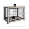 Furniture Style Dog Crate Side Table on Wheels with Double Doors and Lift Top. Grey, 43.7'' W x 30'' D x 31.1'' H.