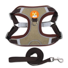 Dog Harnesses and dog leash set; Pet Chest Strap Vest Dog Strap Small Dog Rope Wholesale Reflective Dog Towing Rope (colour: brown, Specification (L * W): S)